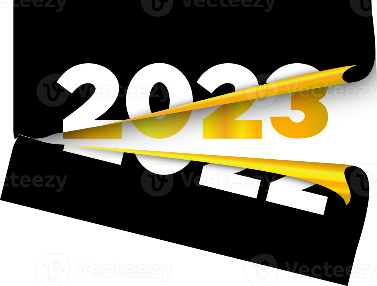 New year illustration background with 2022 cutted and 2023 is visible with golden style png