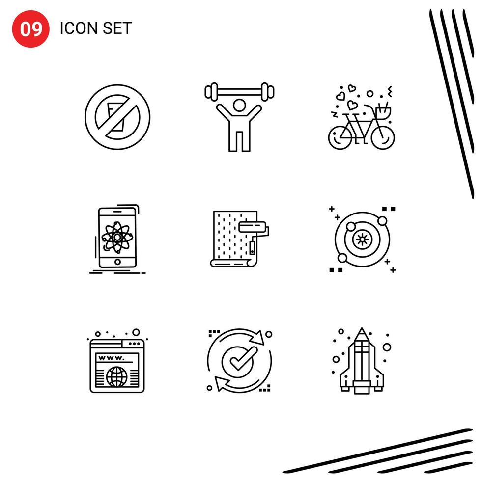 Stock Vector Icon Pack of 9 Line Signs and Symbols for science mobile bicycle information love Editable Vector Design Elements