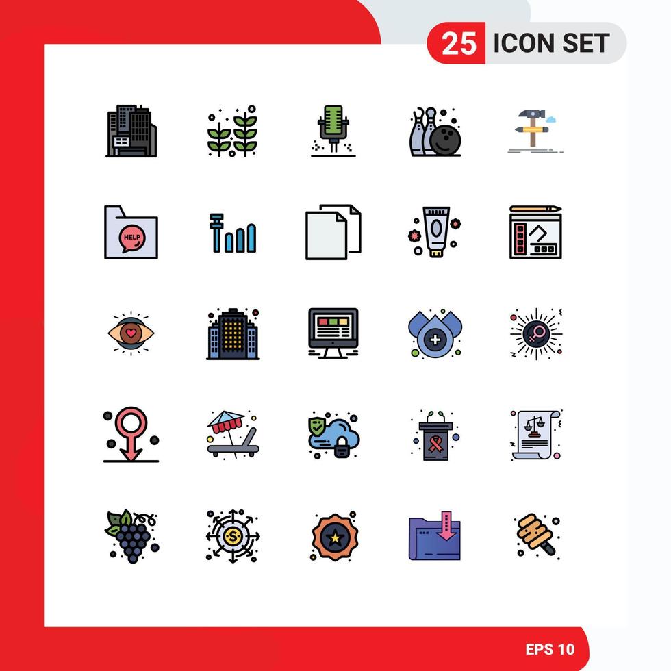 25 Universal Filled line Flat Colors Set for Web and Mobile Applications develop build microphone play fun Editable Vector Design Elements