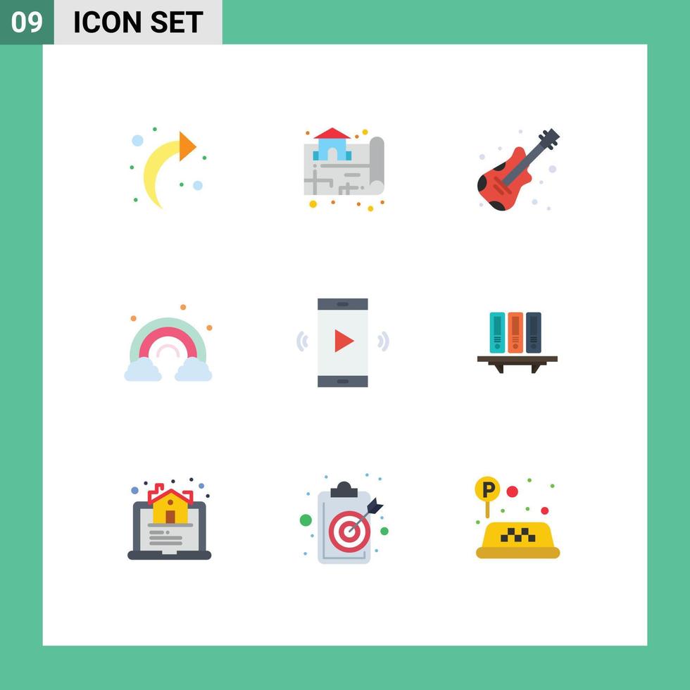 grupo universal de símbolos de iconos de 9 colores planos modernos de altavoz altavoz instrumento amplificador resorte elementos de diseño vectorial editables vector