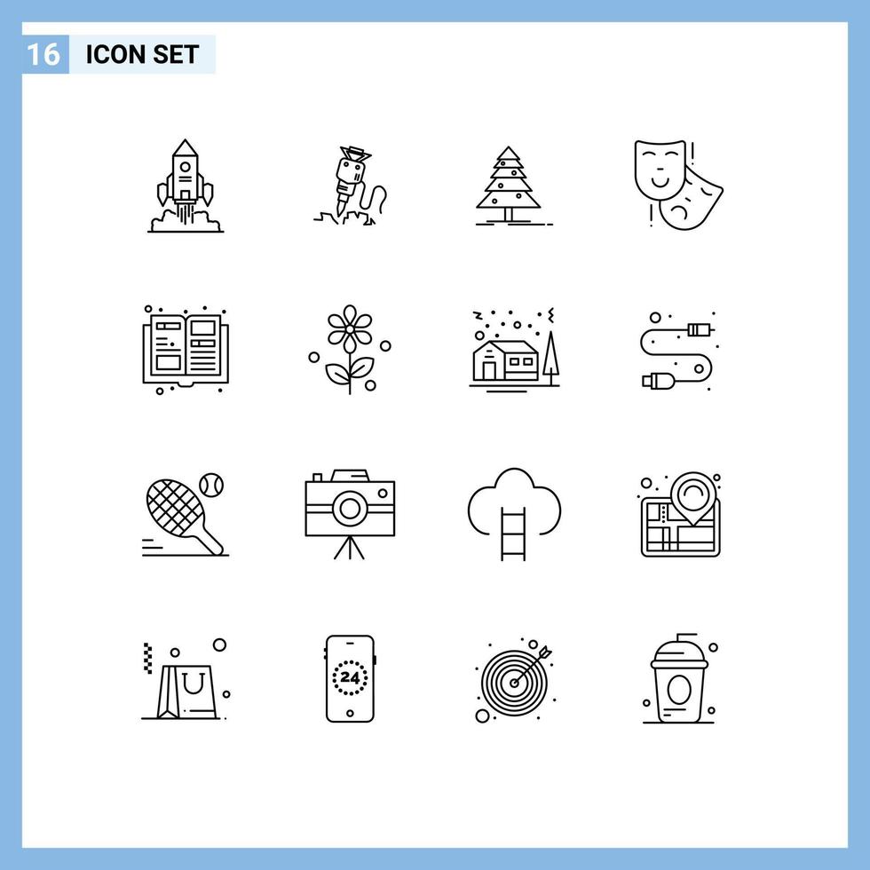 Universal Icon Symbols Group of 16 Modern Outlines of theater masks repair acting christmas Editable Vector Design Elements
