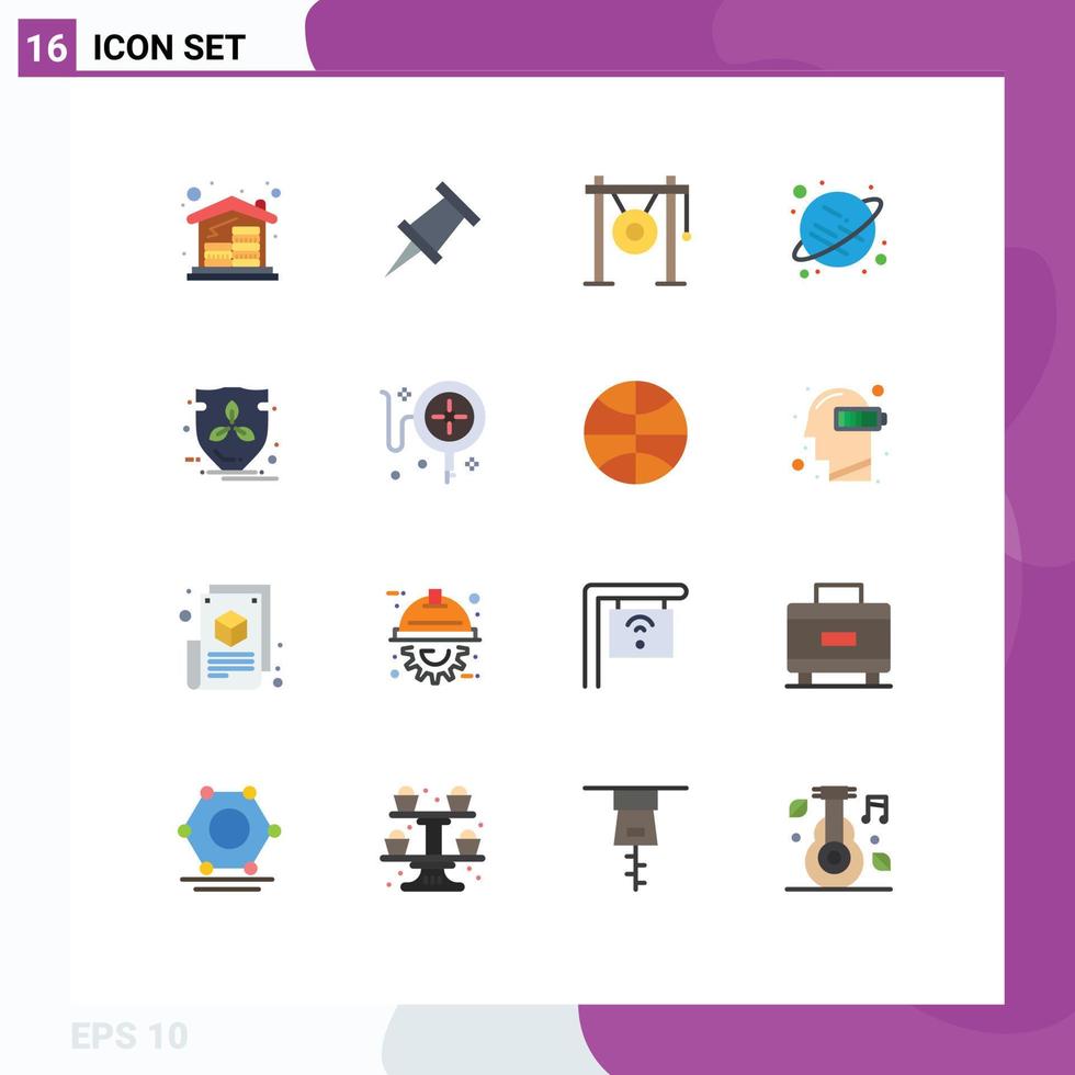 Modern Set of 16 Flat Colors Pictograph of shield energy instrument eco saturn Editable Pack of Creative Vector Design Elements