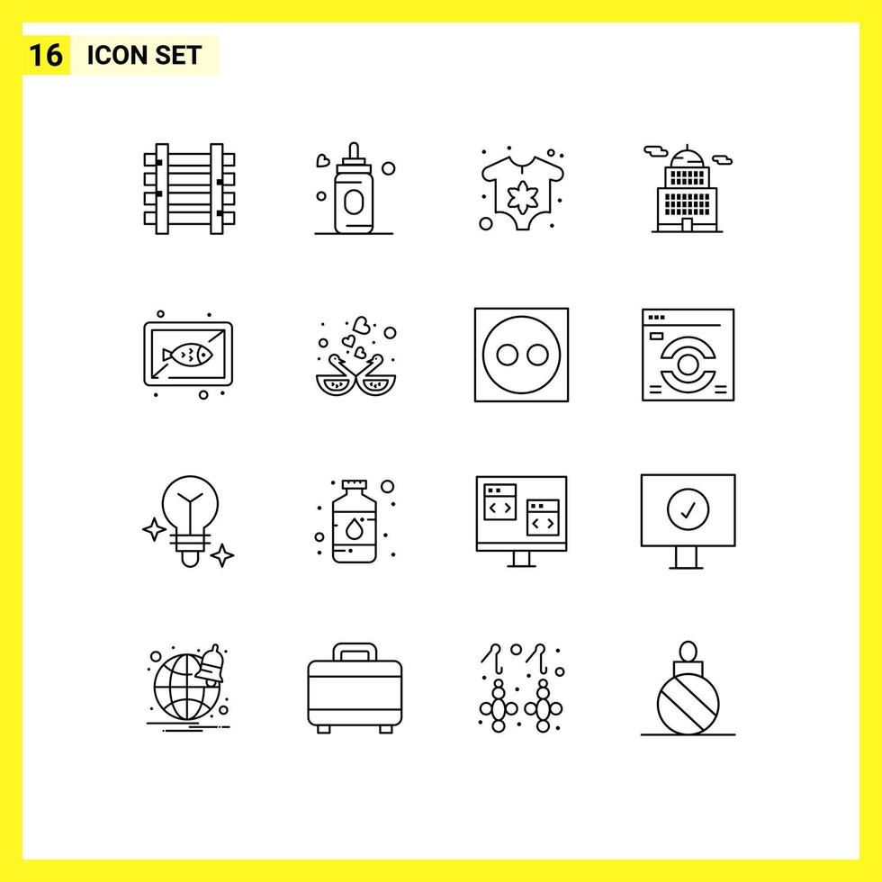 Pictogram Set of 16 Simple Outlines of dish seafood clothes fish government Editable Vector Design Elements