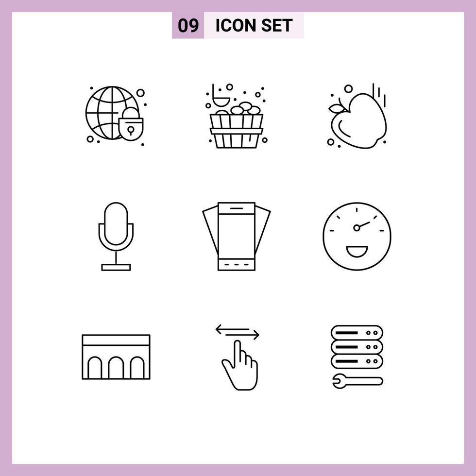 9 Universal Outline Signs Symbols of phone device food record mic Editable Vector Design Elements