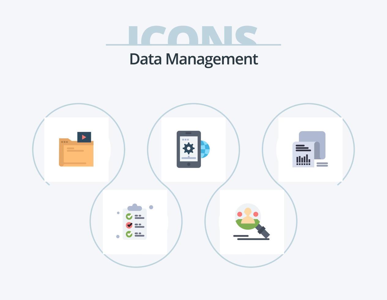 Data Management Flat Icon Pack 5 Icon Design. checklist. globe. folder. global business. business vector
