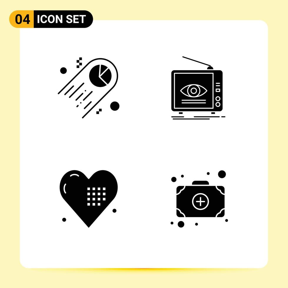 Mobile Interface Solid Glyph Set of 4 Pictograms of chart celebration space marketing heart Editable Vector Design Elements