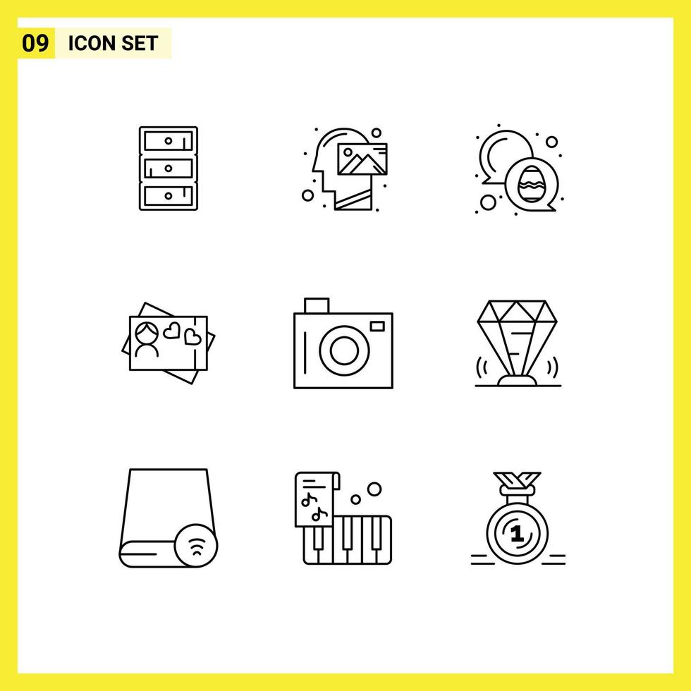 Pictogram Set of 9 Simple Outlines of holiday heart vision love egg Editable Vector Design Elements
