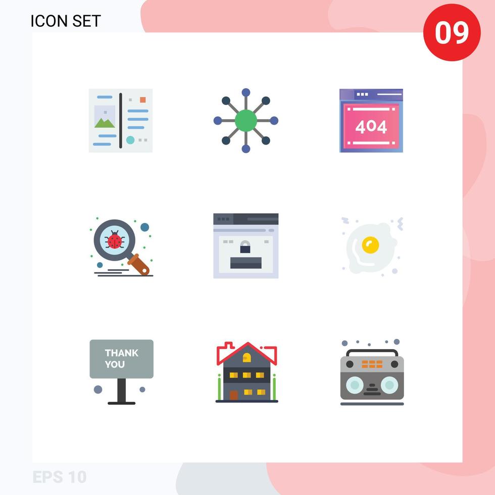 User Interface Pack of 9 Basic Flat Colors of web internet computing protect scan Editable Vector Design Elements