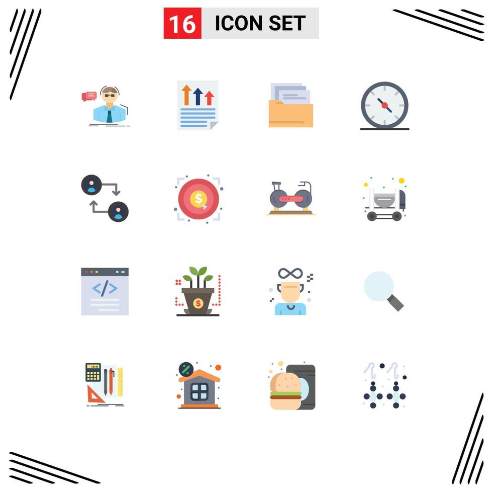 Modern Set of 16 Flat Colors and symbols such as account gauge page compass document Editable Pack of Creative Vector Design Elements