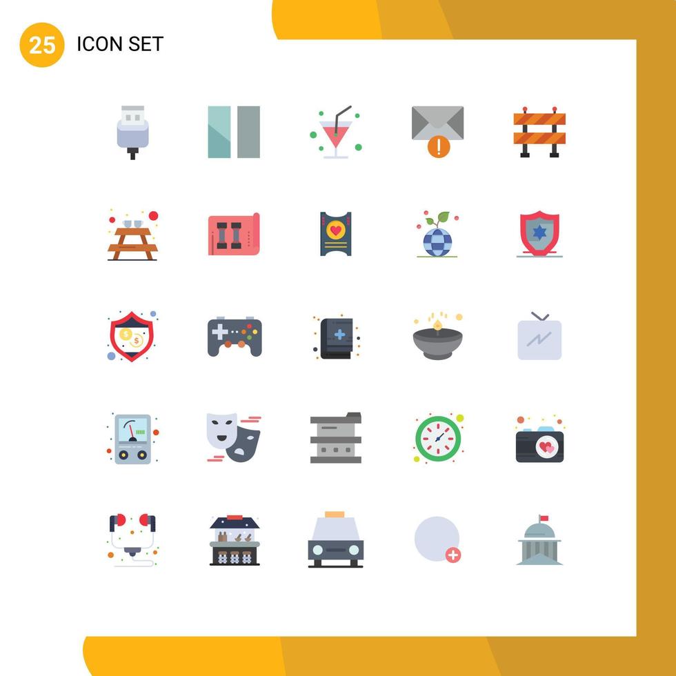 25 Universal Flat Color Signs Symbols of furniture bench drink road message Editable Vector Design Elements