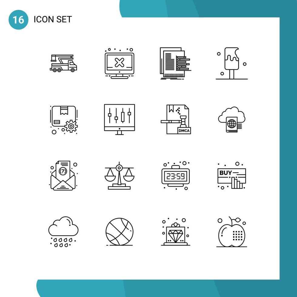 16 User Interface Outline Pack of modern Signs and Symbols of sweet food error desert reports Editable Vector Design Elements