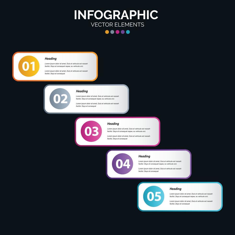 El vector de diseño de infografías de 5 pasos y el marketing se pueden utilizar para el diseño del flujo de trabajo