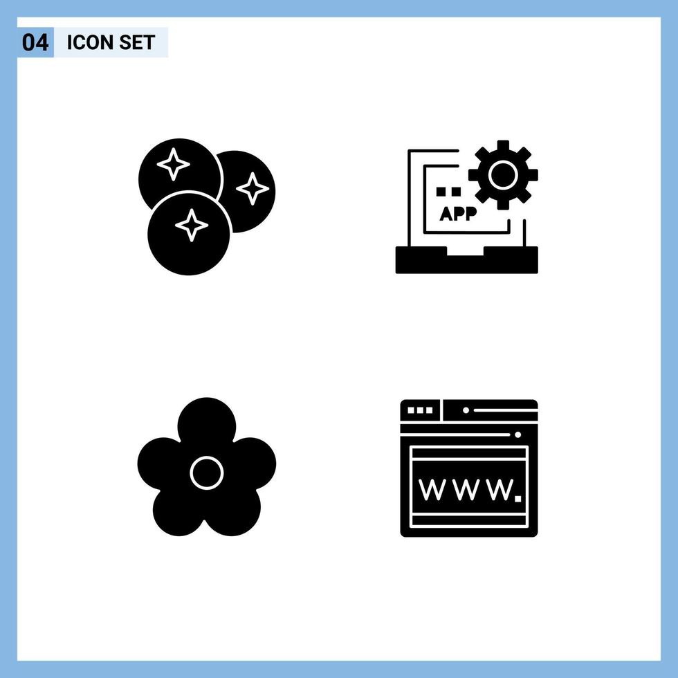 Editable Vector Line Pack of 4 Simple Solid Glyphs of blueberry programming fruits coding nature Editable Vector Design Elements