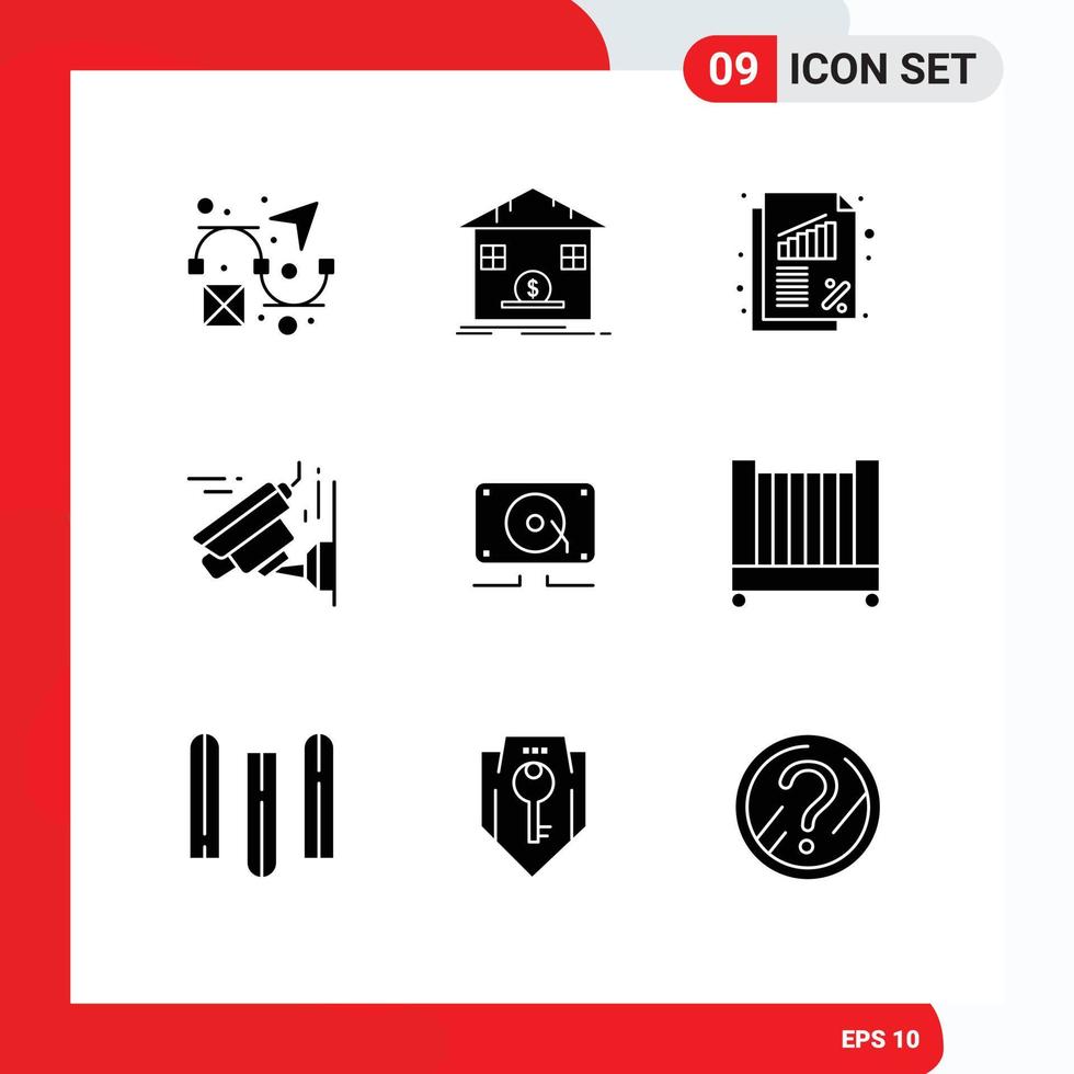 User Interface Pack of 9 Basic Solid Glyphs of speaker music banking technology camera Editable Vector Design Elements