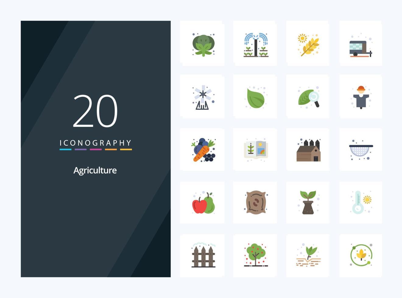 20 icono de color plano de agricultura para presentación vector