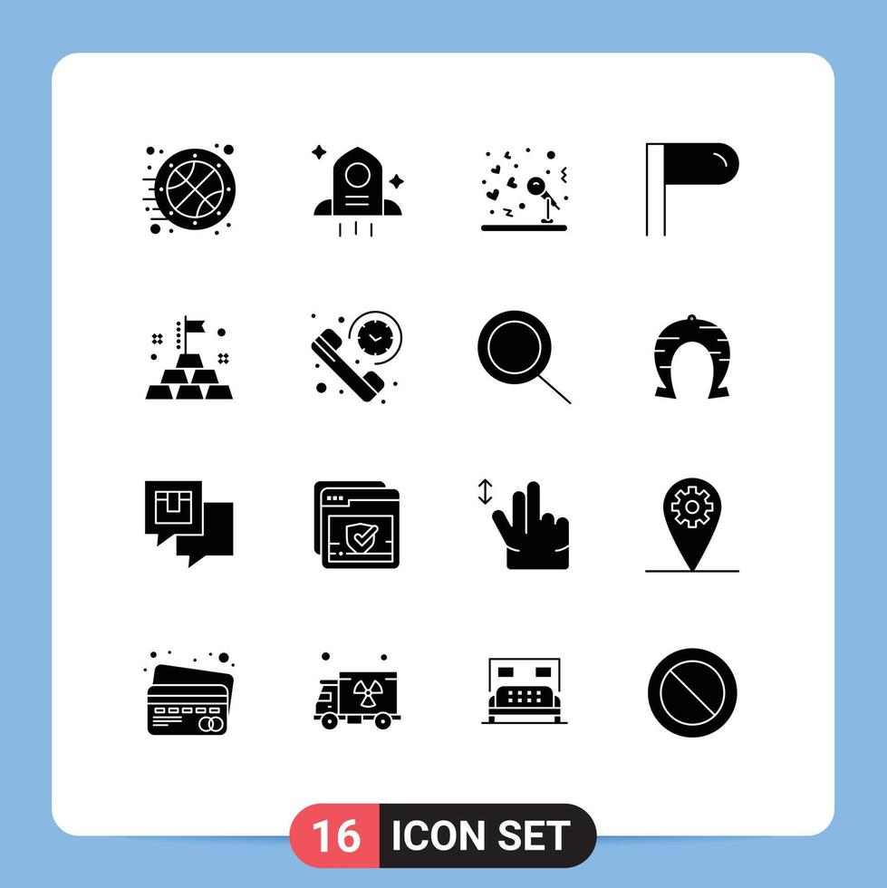 Modern Set of 16 Solid Glyphs and symbols such as duration rich microphone investment sign Editable Vector Design Elements