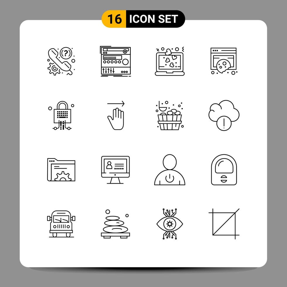 Modern Set of 16 Outlines Pictograph of policy cookies sound compliance love Editable Vector Design Elements