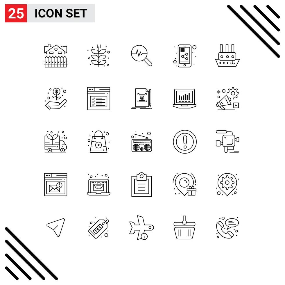 Stock Vector Icon Pack of 25 Line Signs and Symbols for ship share document harvest share graph Editable Vector Design Elements