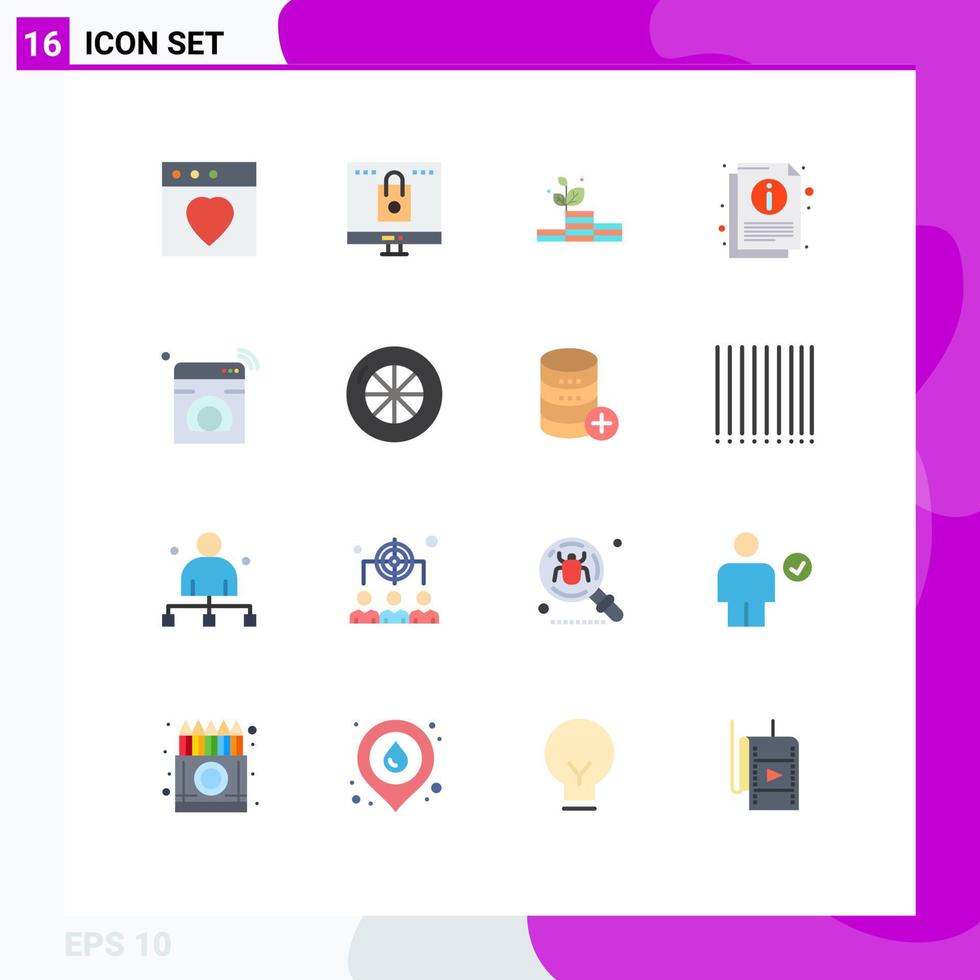 Pictogram Set of 16 Simple Flat Colors of iot document grow sheet info Editable Pack of Creative Vector Design Elements