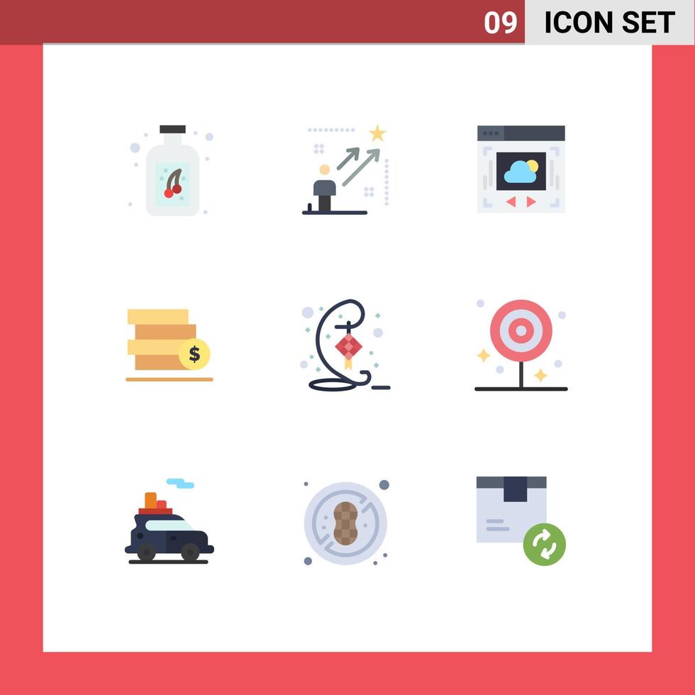 Pictogram Set of 9 Simple Flat Colors of ribbon decoration web page save stack Editable Vector Design Elements
