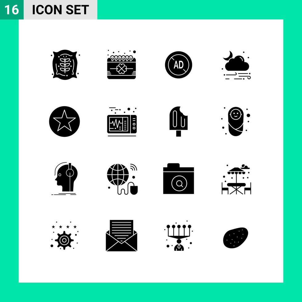 Set of 16 Modern UI Icons Symbols Signs for badge rain saint cloud digital Editable Vector Design Elements