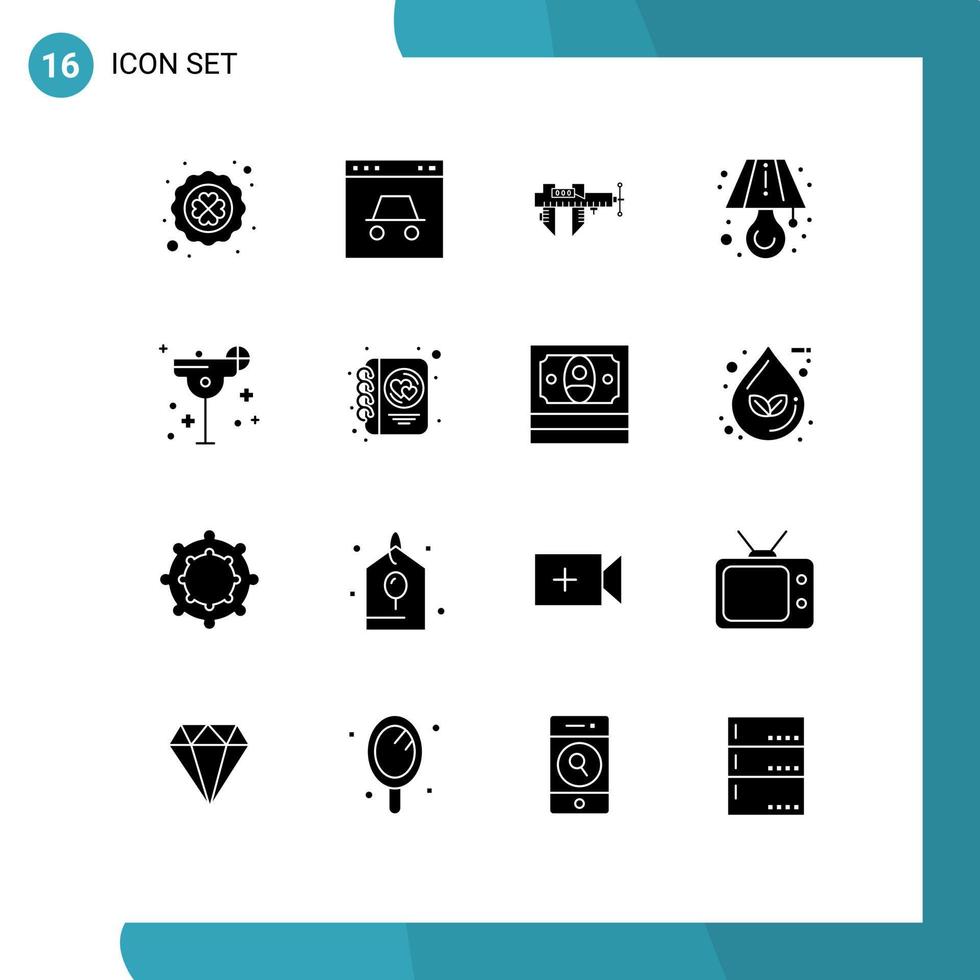 Universal Icon Symbols Group of 16 Modern Solid Glyphs of cocktail light website lamp repair Editable Vector Design Elements