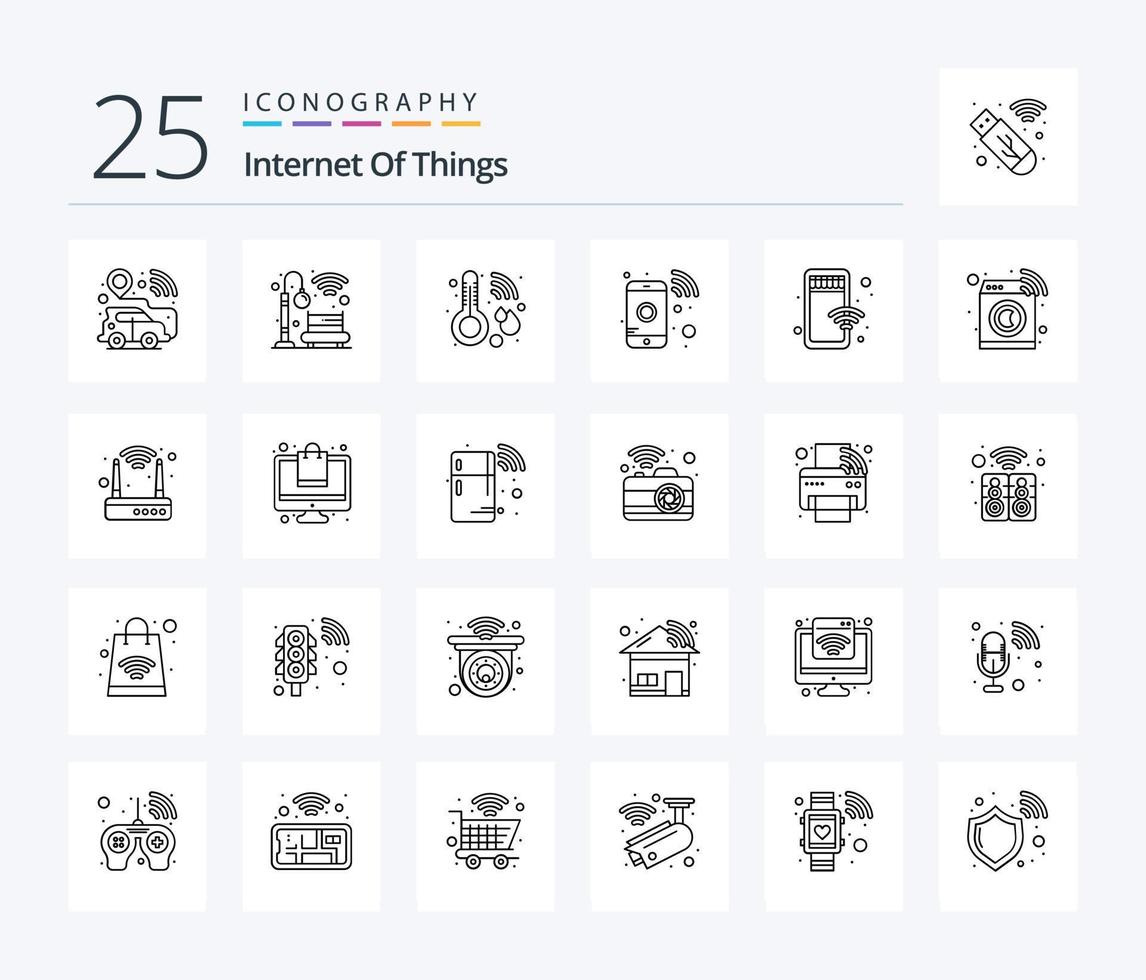 Internet Of Things 25 Line icon pack including shop. mobile. temperature. wifi. phone vector