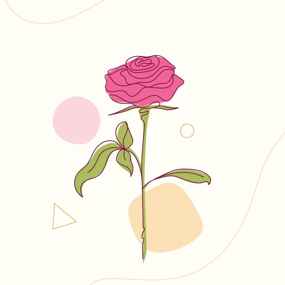 flor de rosa dibujo de una línea ilustración vectorial minimalismo diseño de moda floral para el día de la rosa, arte de pared, diseño de garabatos vector