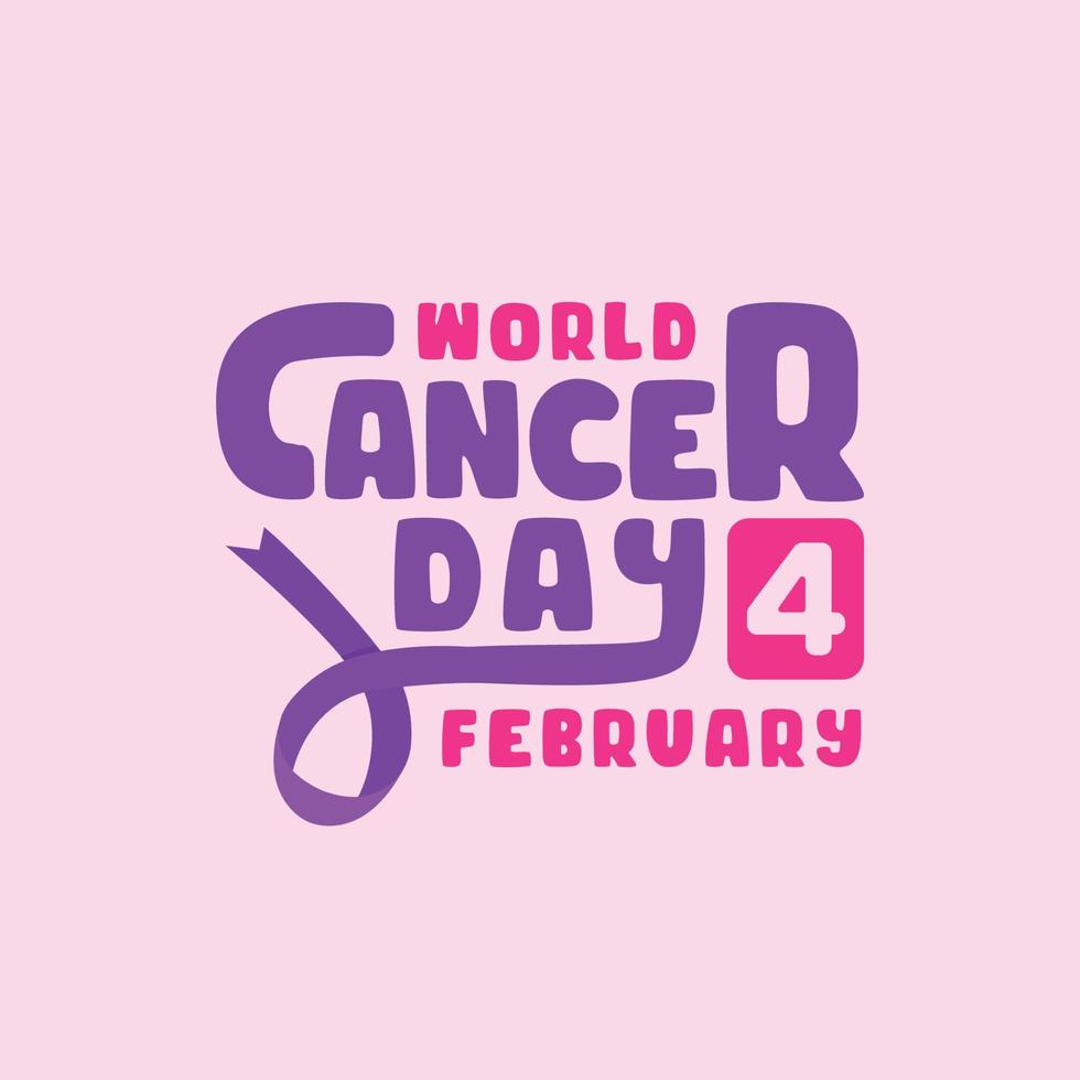 World Cancer Day Vector Illustration with Lettering and Ribbon Concept for Cancer Awareness Poster Banner Template Background Design