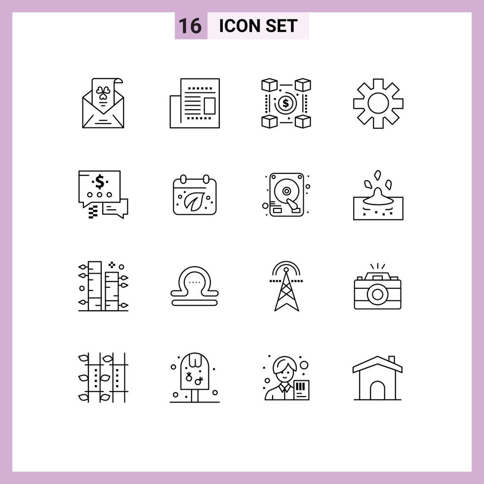 Pack of 16 creative Outlines of chat cog read setting pp Editable Vector Design Elements