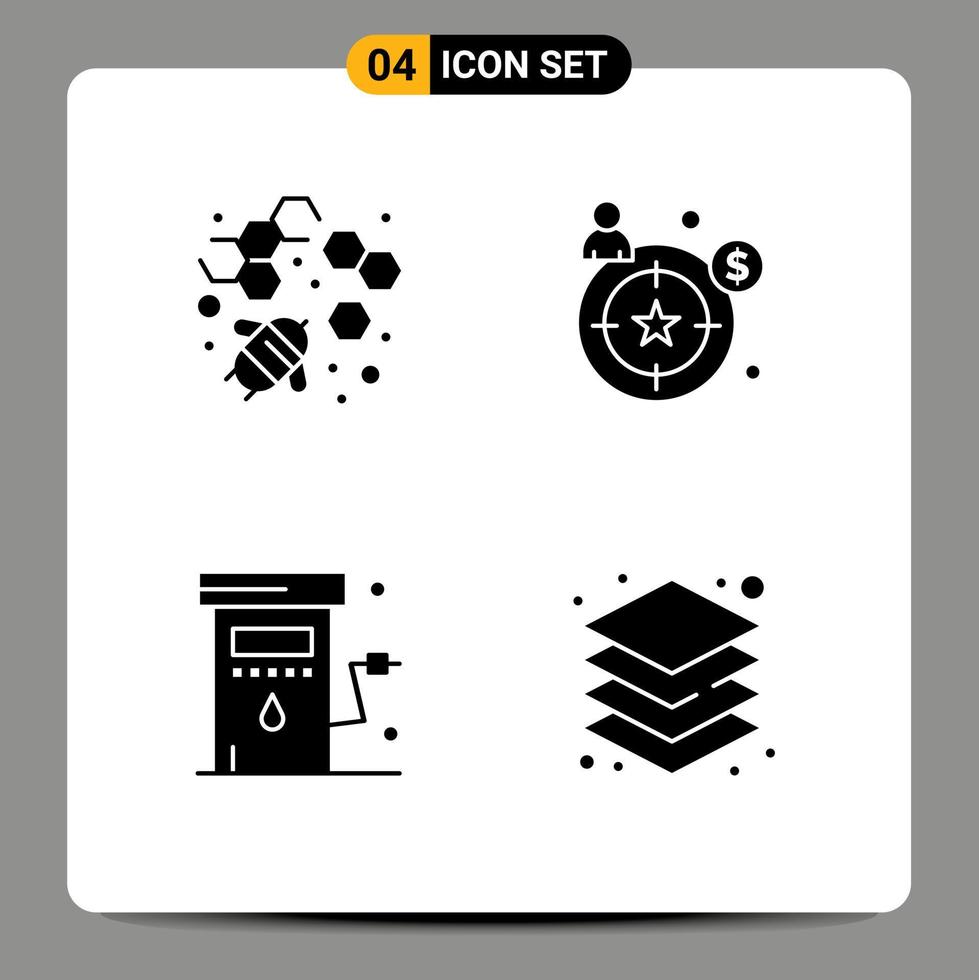 Modern Set of 4 Solid Glyphs and symbols such as bee power buyer persona energy layer Editable Vector Design Elements