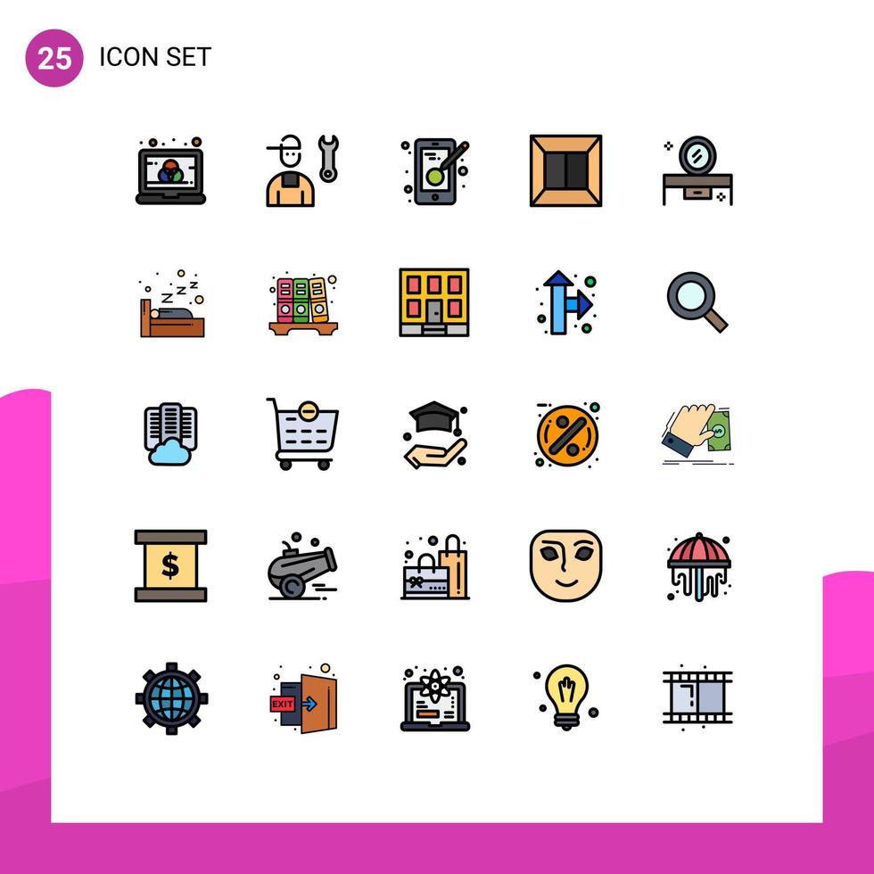 Set of 25 Modern UI Icons Symbols Signs for beauty table scan service production mobile Editable Vector Design Elements