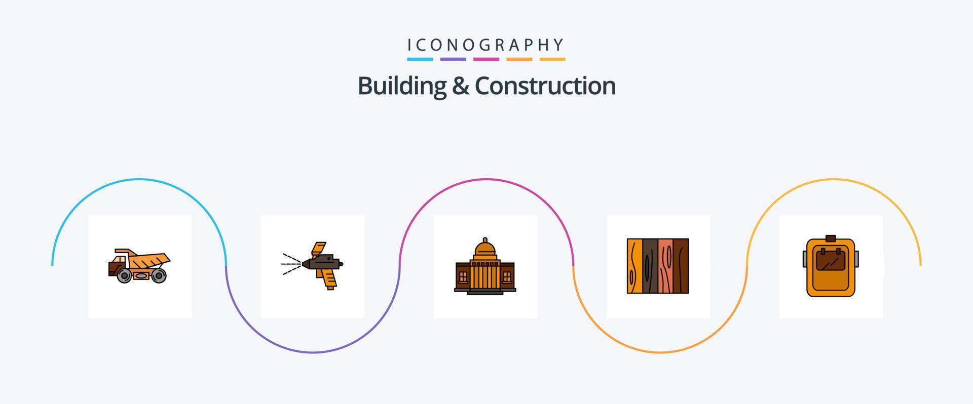 la línea de construcción y construcción llenó el paquete de iconos planos 5 que incluye el interior. loseta. casa blanca. sitio. arquitectura vector