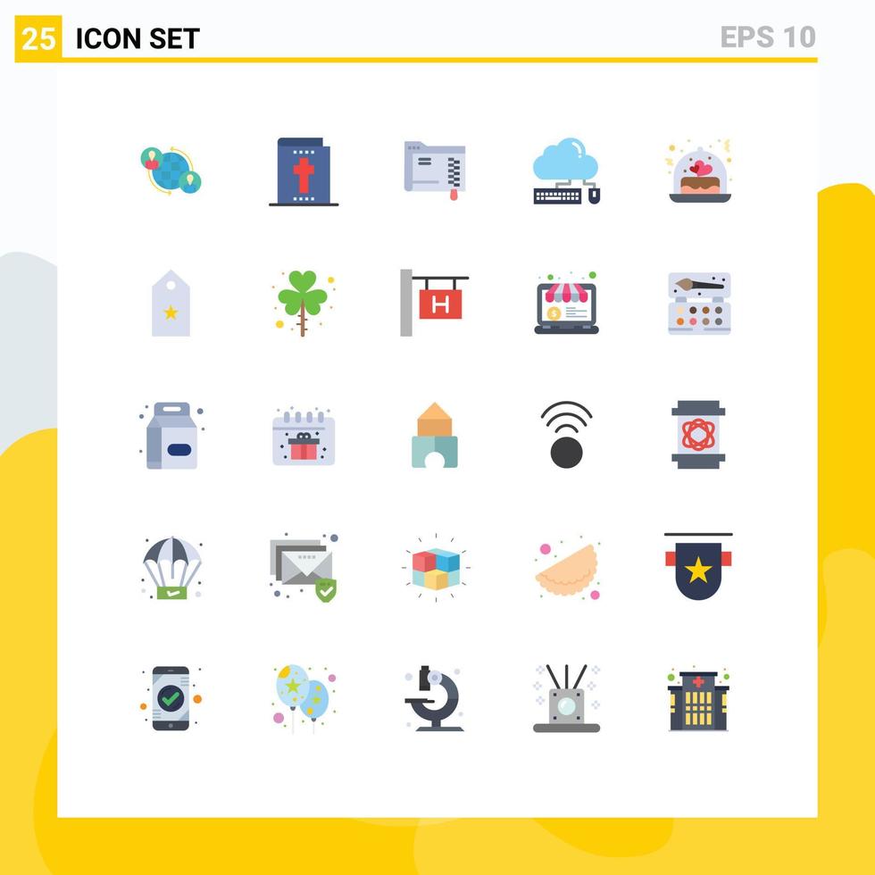 Set of 25 Vector Flat Colors on Grid for cake cloud data mouse computing Editable Vector Design Elements