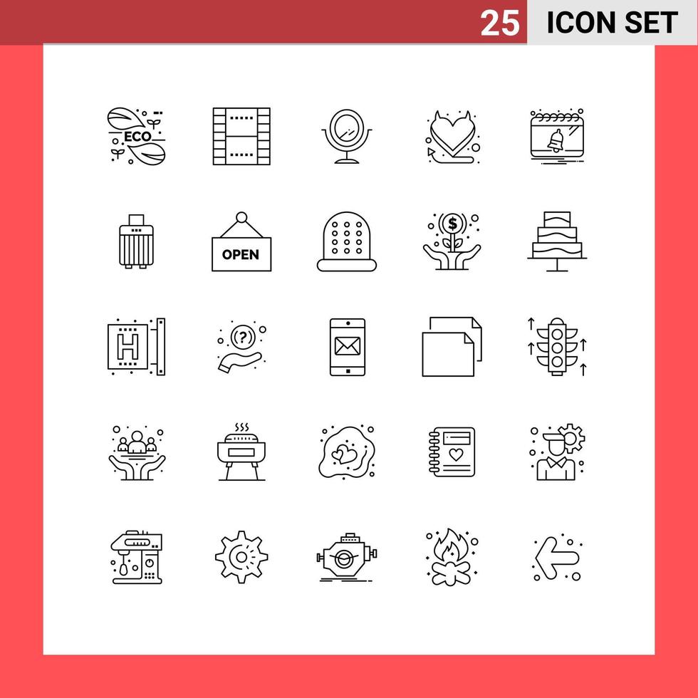 Group of 25 Modern Lines Set for date bell ui hell devil Editable Vector Design Elements