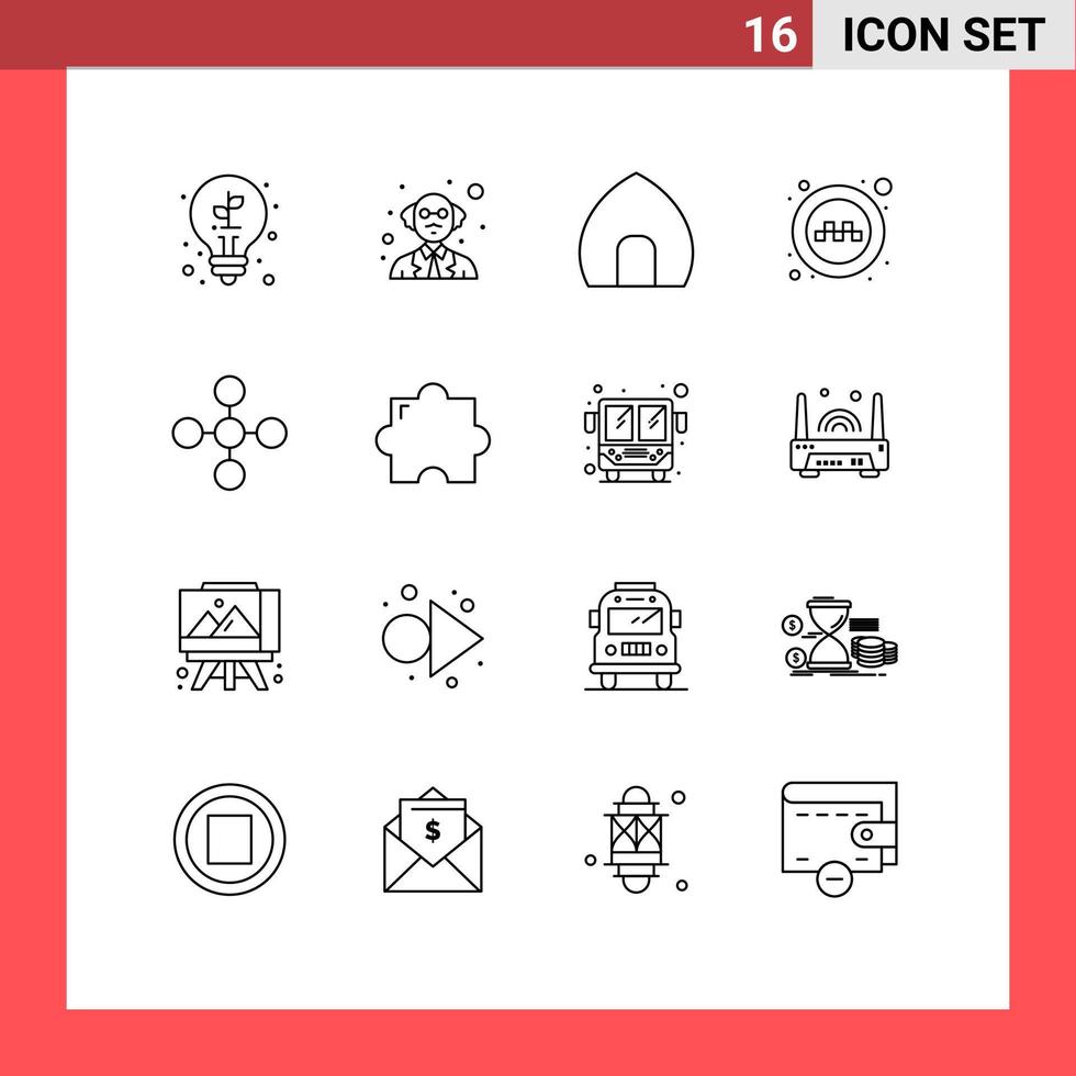 Pack of 16 creative Outlines of link taxi building signs public Editable Vector Design Elements