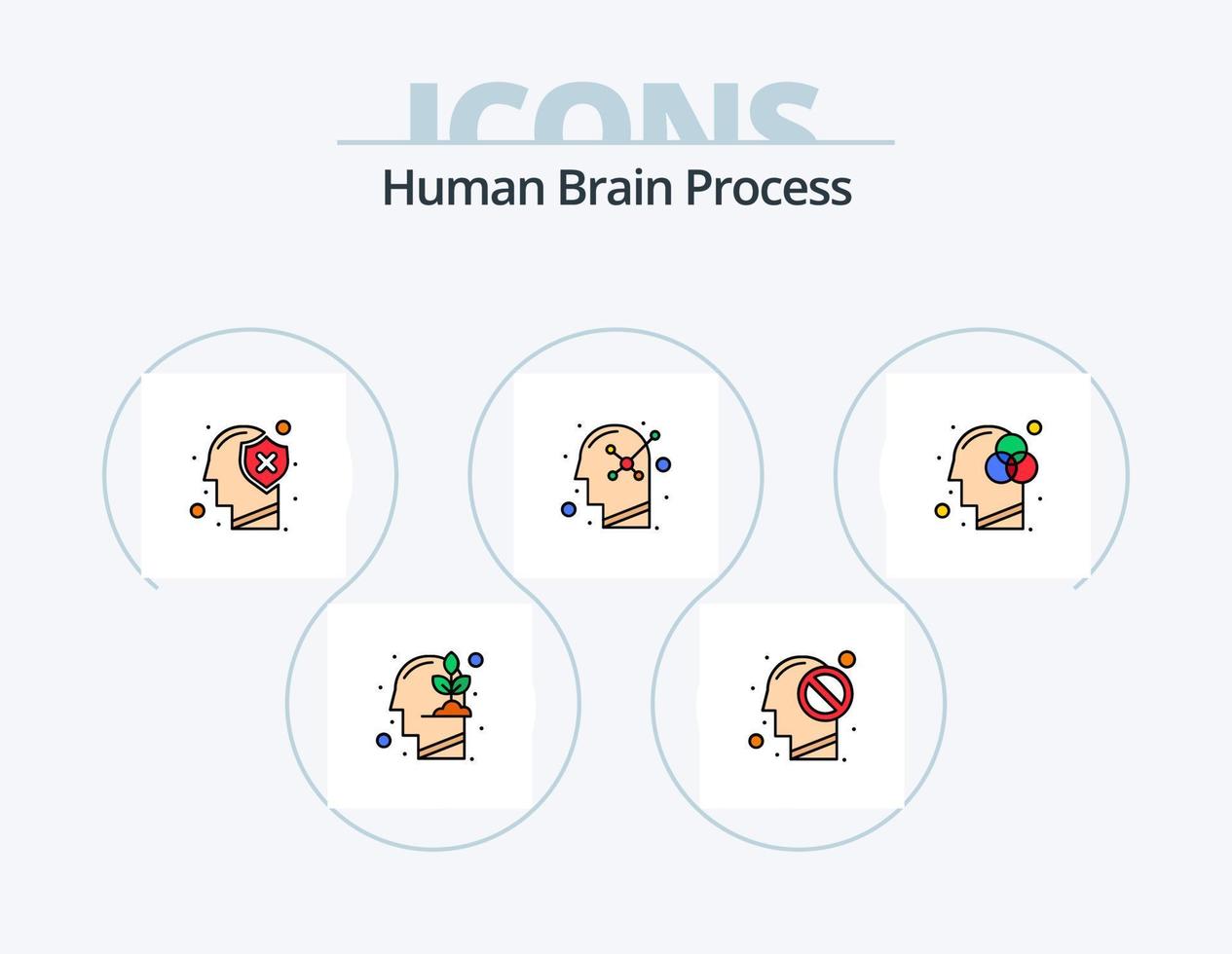 Human Brain Process Line Filled Icon Pack 5 Icon Design. psychology. optimistic. mind. mind. head vector