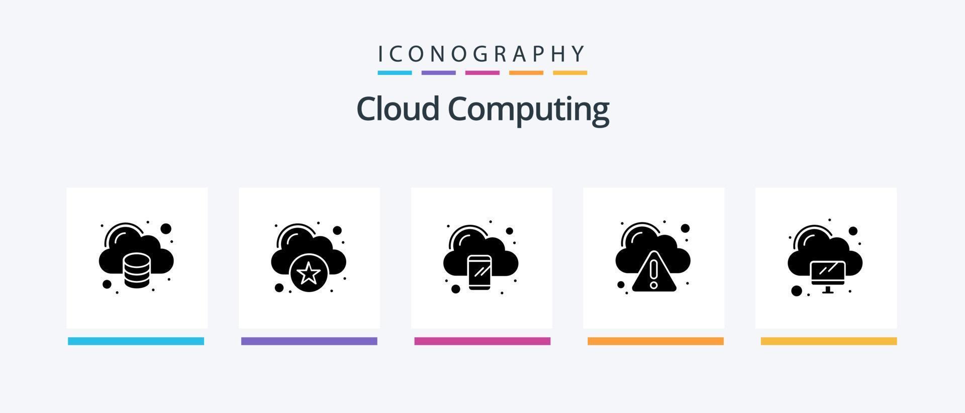 Cloud Computing Glyph 5 Icon Pack Including computing. computing. warning. cloud. Creative Icons Design vector