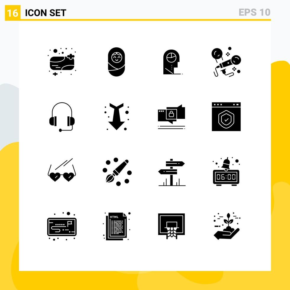 paquete de iconos de vector de stock de 16 signos y símbolos de línea para soporte de auriculares perfil micrófono de canto elementos de diseño de vector editables