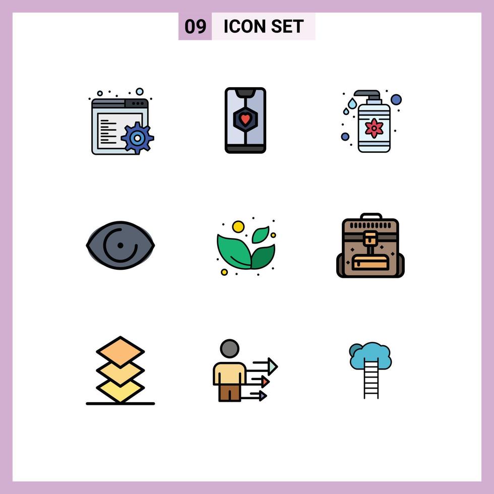 Pack of 9 creative Filledline Flat Colors of spa vision drop human eye Editable Vector Design Elements