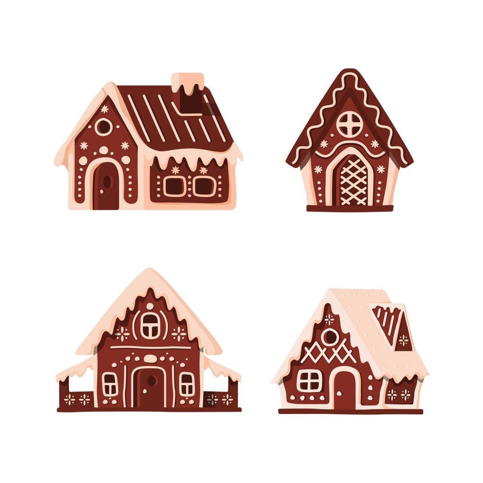 conjunto de casas de pan de jengibre aisladas. galletas de Navidad. vector