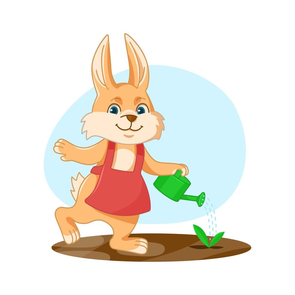 Rabbit in apron watering the garden vector