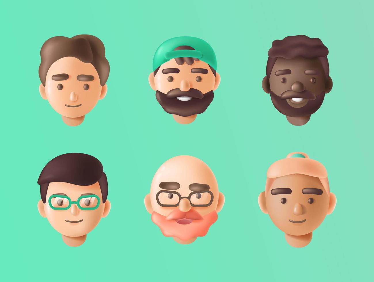 Avatars of happy men of different races vector