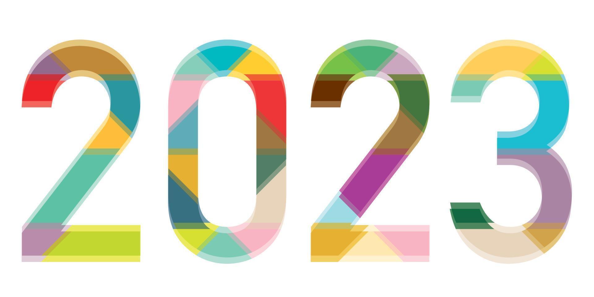 Happy New Year 2023 colorful blurred calligraphy punchy design. Greeting card template. vector