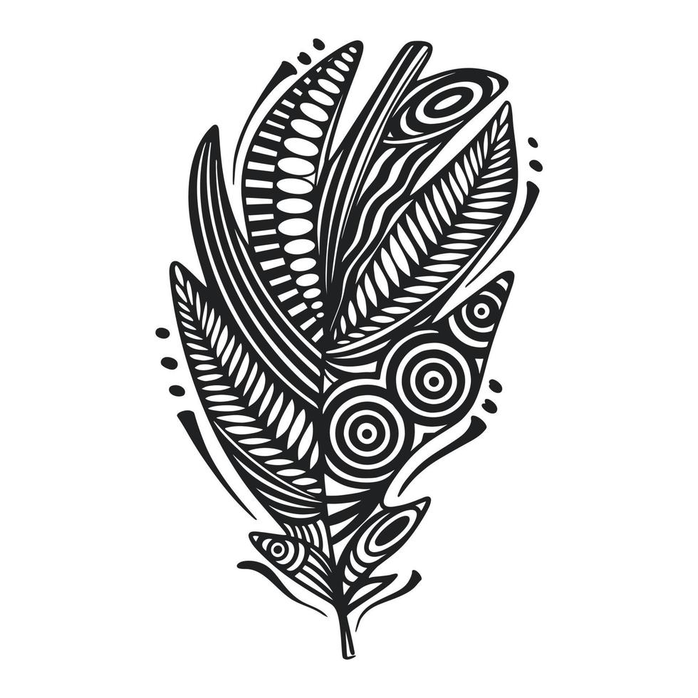 Hand drawn ethnic feather ink sketch isolated vector illustration