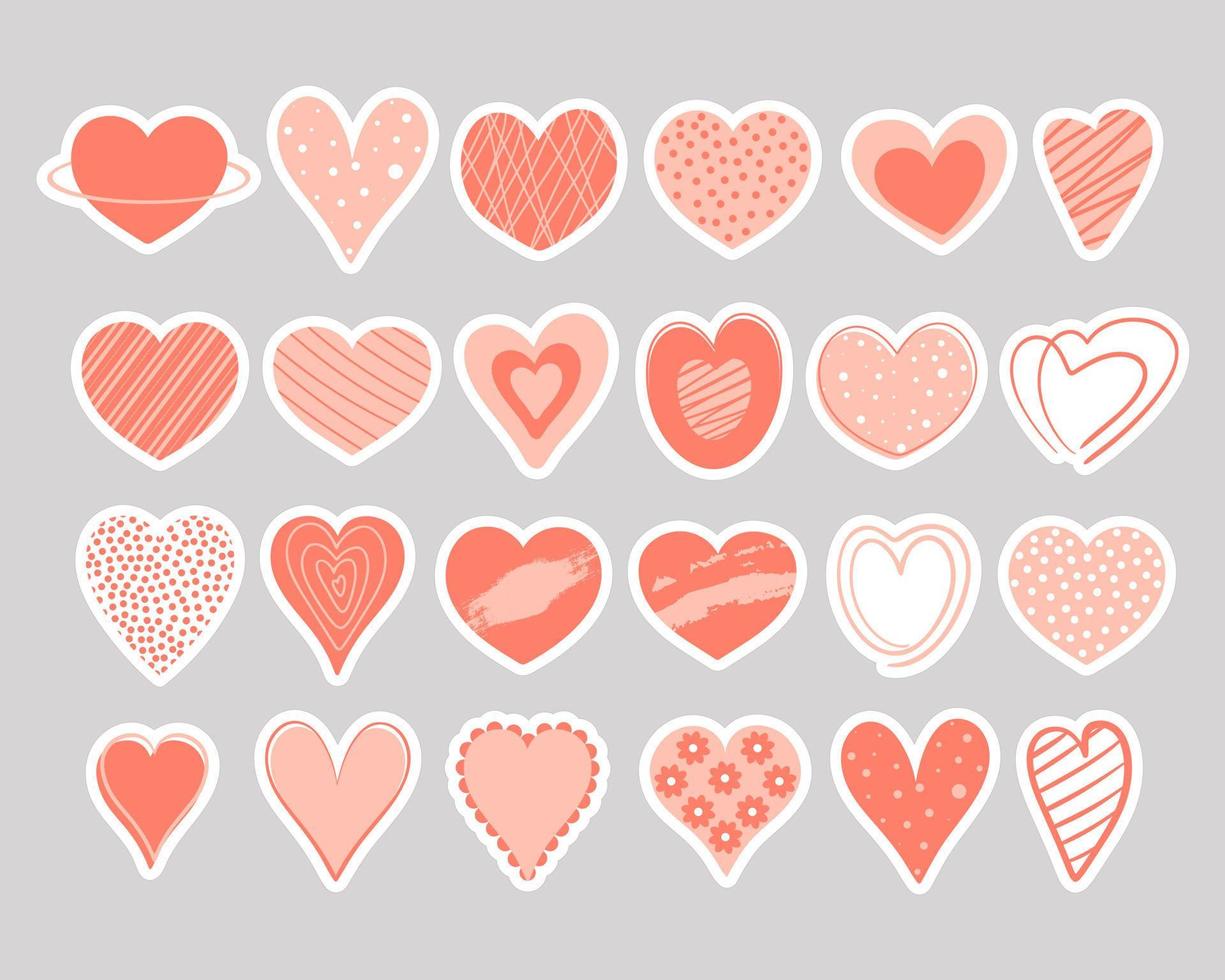 Set heart stickers. Hand drawn decorated vector