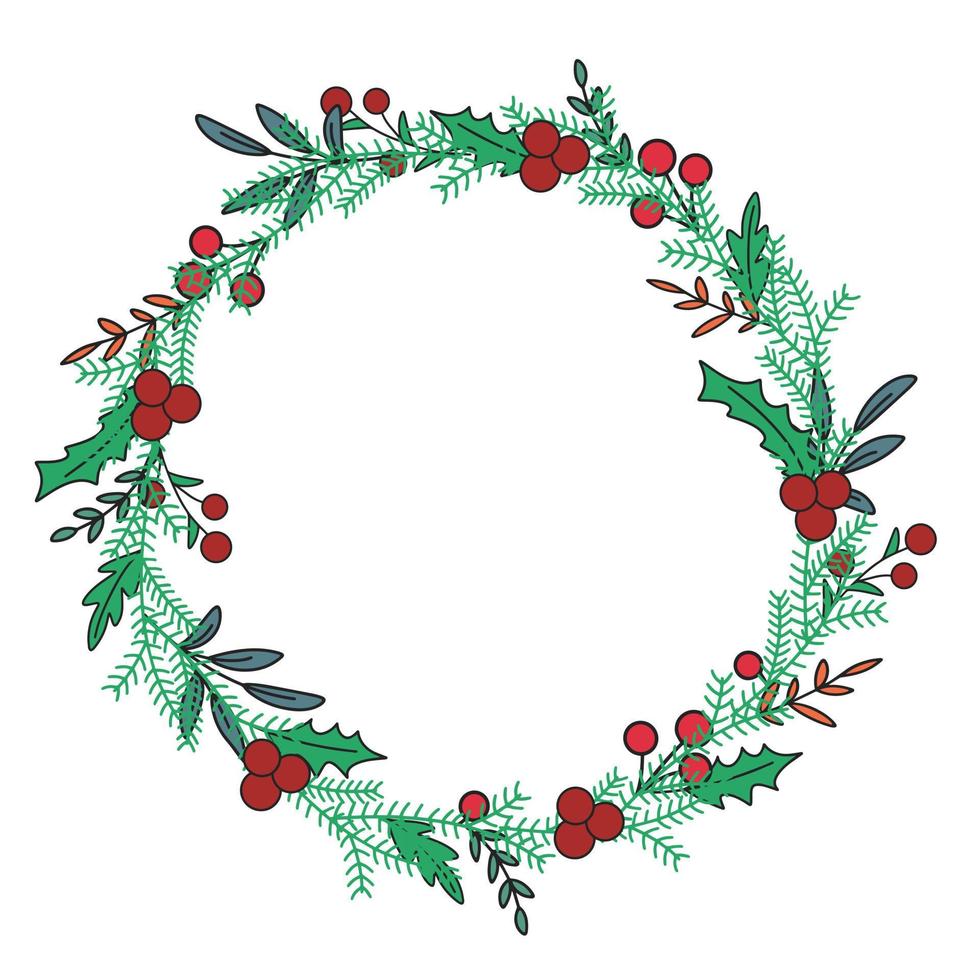 Christmas wreath with berries and foliage clip art vector