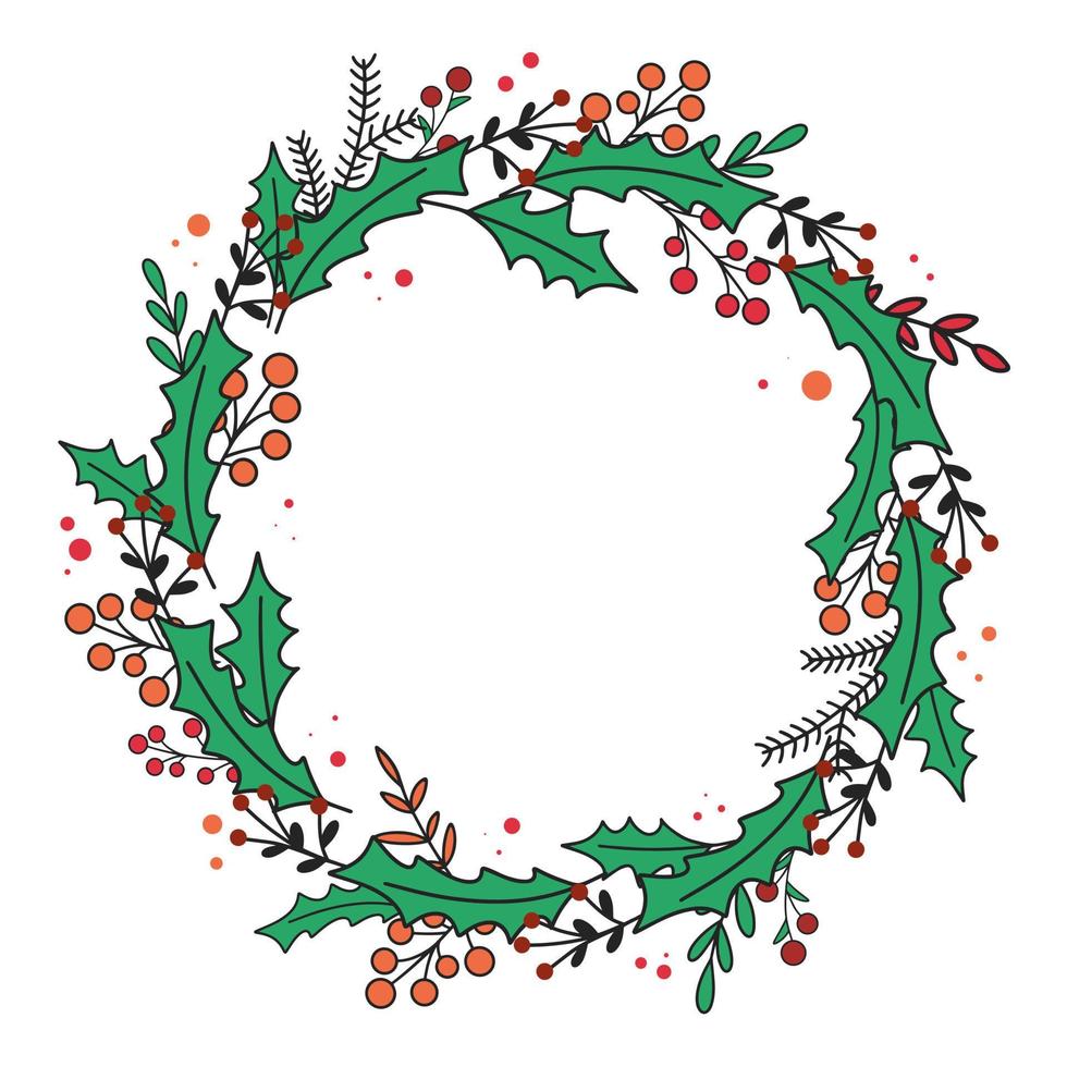 Festive wreath with berries and poddub leaves clip art vector