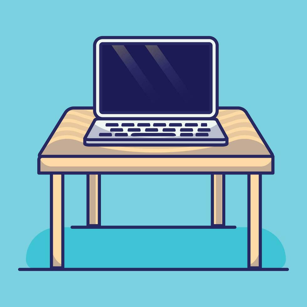 Simple cartoon illustration of a laptop on the table. Business concept. Isolated background vector