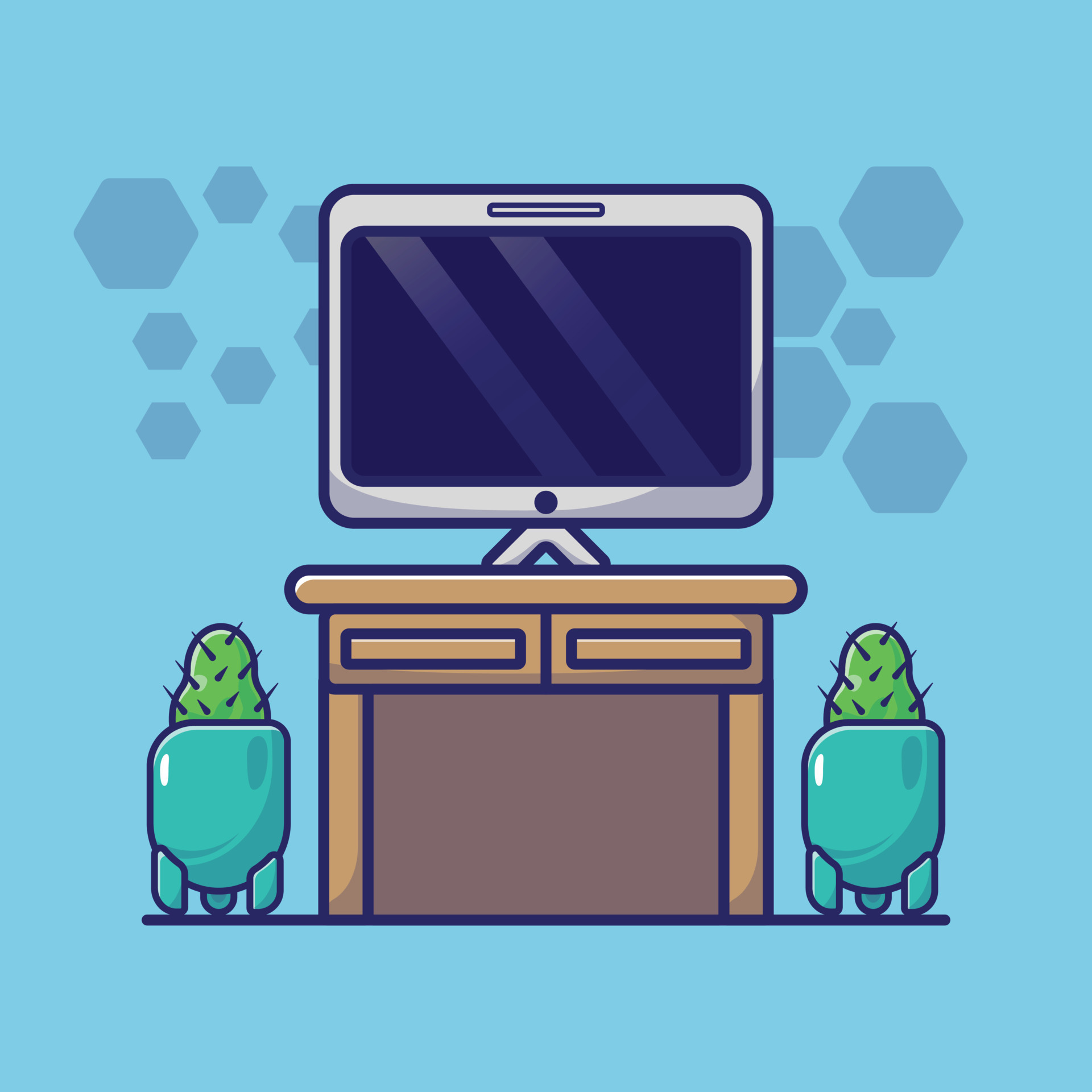 Simple cartoon illustration of computer on desk. interior concept. Isolated background 16468874